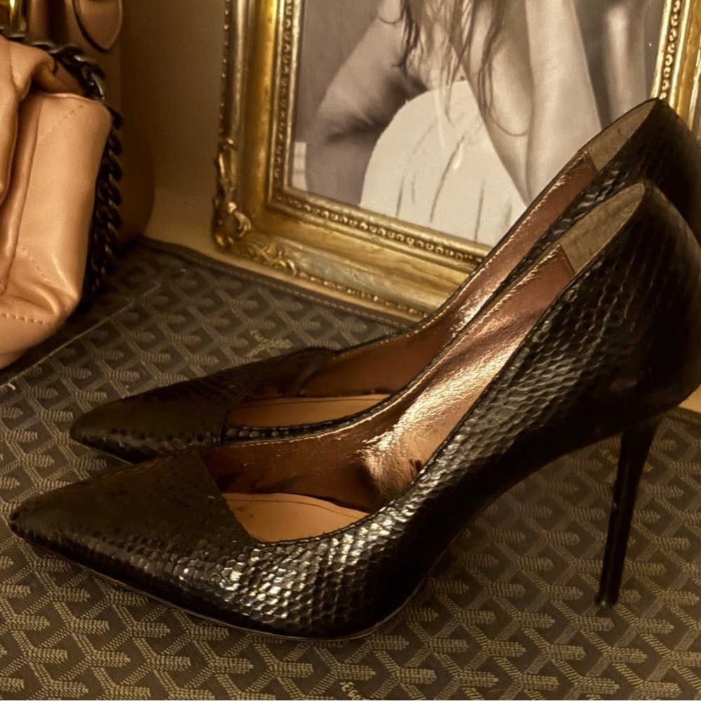 Zara Black Leather Snakeskin Heels